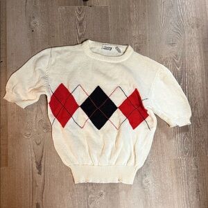 Vintage Cotton Argyle Sweater with Red and Black Accents